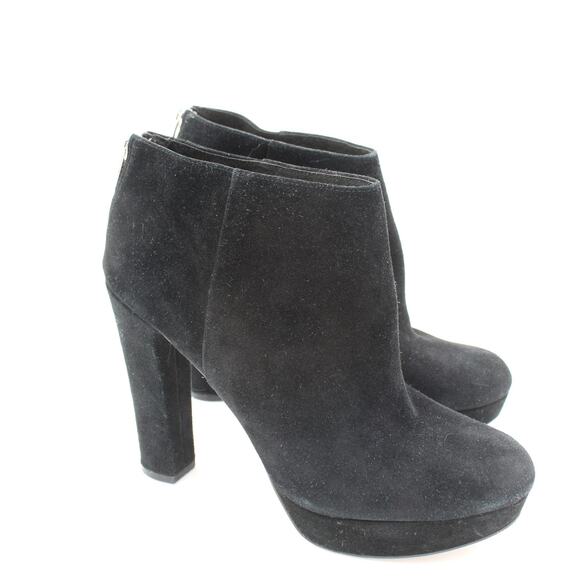 Michael Kors Suede Heels Womens 9.5 Black Platform Bootie Zip Classic Career - Picture 1 of 11